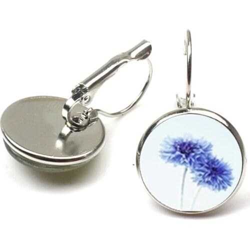 New Cornflower Stud Earrings Blue flower Earring Victorian Art Photo Earrings Jewelry Glass Studs Female Ornaments womens