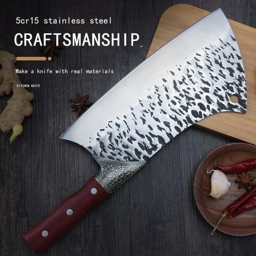 9.5'' INCH Slaughter 5CR15 Stainless Steel Chopping Knife Full Tang Hiking Camping BBQ Bone Cutter Chinese Slicer Knives