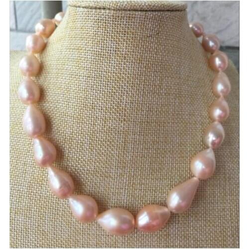 Huge 14-16mm south sea baroque gold pink pearl necklace 18inch >free shipping