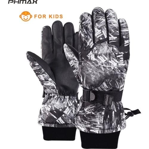 PHMAX Children Ski Gloves Winter Thermal Snowboard Gloves For Boys Girls Windproof Anti-Slip Touch Screen Skating Skiing Gloves