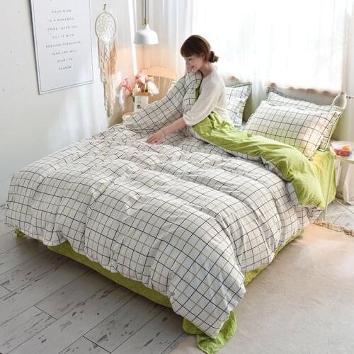 Simple Fashionable Green Plaid Stripes Bedding Set Duvet Cover Fitted Sheet Pillowcase Set Single Full Queen Size Bedclothes