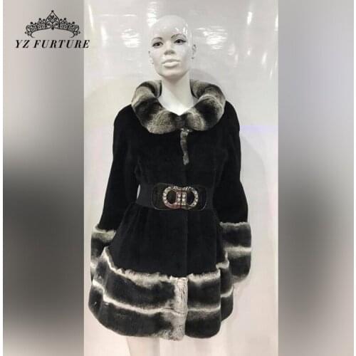 YZ Furture Luxury New Rex Rabbit Warm Short Fur Caot With Hat Fashion Essential Winter Warm Natural Fur Outwear For Lady RB-212