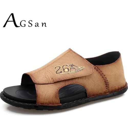 Fashion Summer Sandals Men Leather Beach Shoes Outdoor Sandals Casual Shoes Breathable Flats Handmade Designer Slides Driving