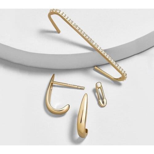 Rhinestone Gold Color Metal Pin Shape Stud Earring 2019 Alloy Paperclip Safety Pin Earring For Women Wedding Party Gifts Jewelry