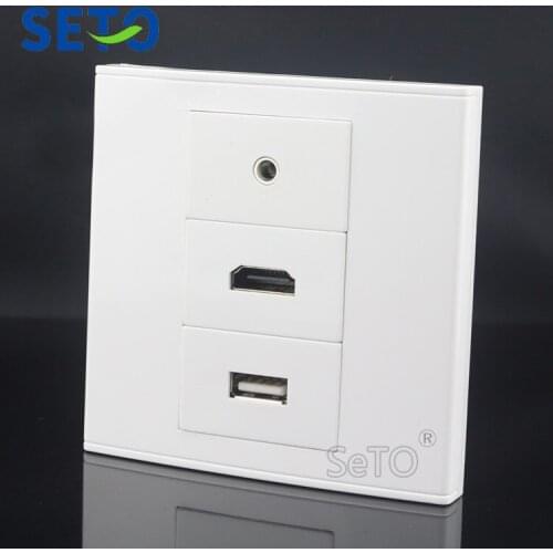 SeTo 86 Type 3.5mm Earphone + HDMI + USB Connector Wall Plate Socket Keystone Faceplate