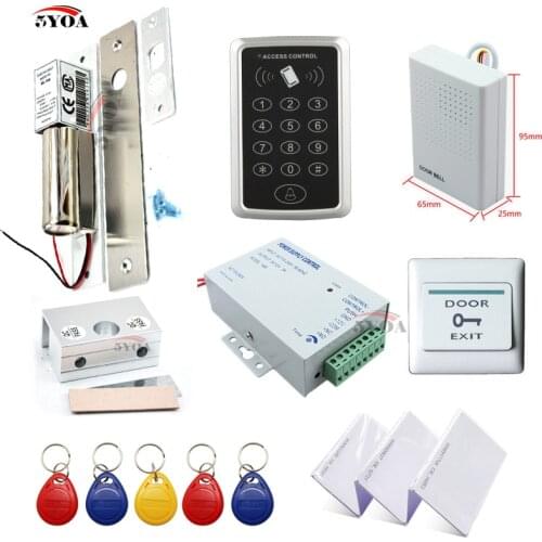 5YOA RFID Access Control System DIY Kit Glass Door Gate Opener Set Electronic Bolt Lock ID Card Power Supply Button DoorBell