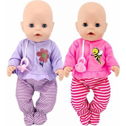 2021 New Pattern Printed Clothes Pacifier Set Fit 18 Inch American&43cm Baby New Born Doll Clothes Accessories