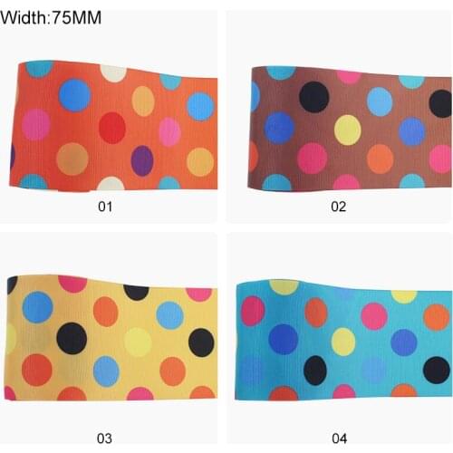 T.R RIBBON 3 inch 75mm colorful polka dots printed grosgrain ribbon 4 colors for options