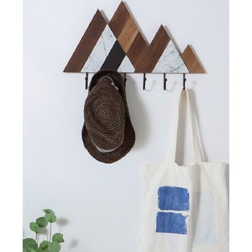 Creative Mountain Shape Nail Free Hooks Nordic Style Natural Wood Marble Pattern Multi-Use Bags/Coats Hanger Wall Decors