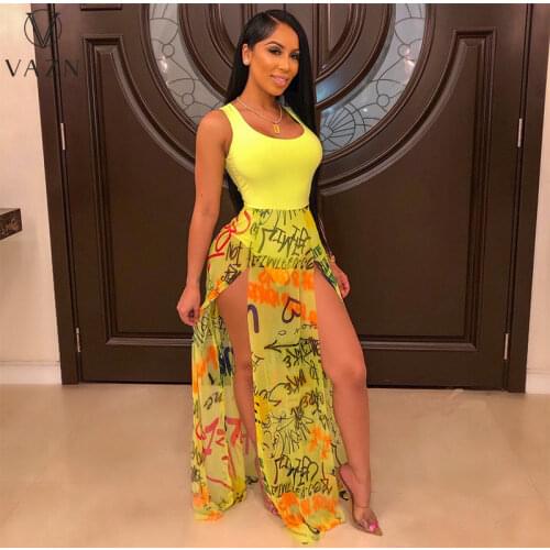 VAZN 2021 Floral Print Beach Age reduction A-line Sexy Night Party Sexy Club Birthday Party Maxi Dress Women Dress