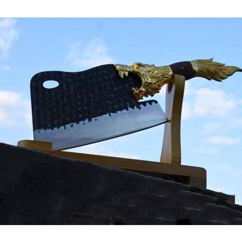 XSG 9.5 inch Handmade Forged Machete Fire Dragon Viking Knife Aggravate Thicken Chopping Bone Knifes Meat Cleaver Kitchen Knives