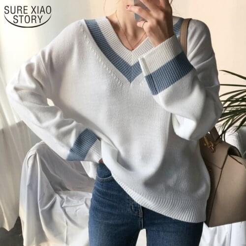 2021 Autumn Winter New Casual Female Jumpers Womens Sweaters V-Neck Pullover Korean Chic Minimalist Pullover Women 10929