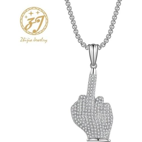 Zhijia new jewelry shiny crystal rhinestone unique hand shape pendant necklace for men women party gifts