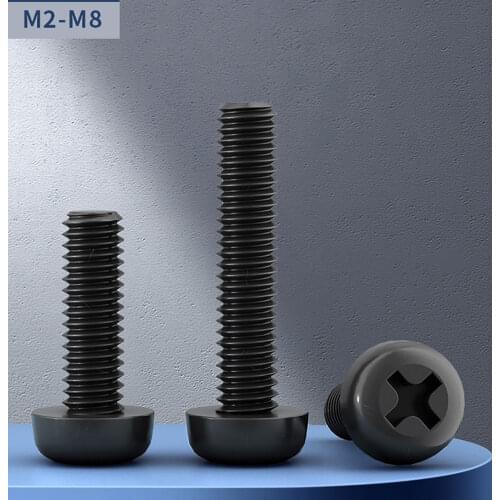 10Pcs Black/White Nylon Round Head Phillips Screws Bolts Plastic Pan Head Cross Insulation Machine Screws M2 M2.5 M3 M4 M5 M6 M8