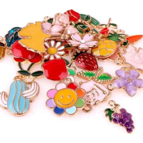 10Pcs Mix Random Styles Cherry Blossoms Flower Charms Handmade Cactus Leaves Cherry Pendant For Necklaces Bracelet Jewelry Diy