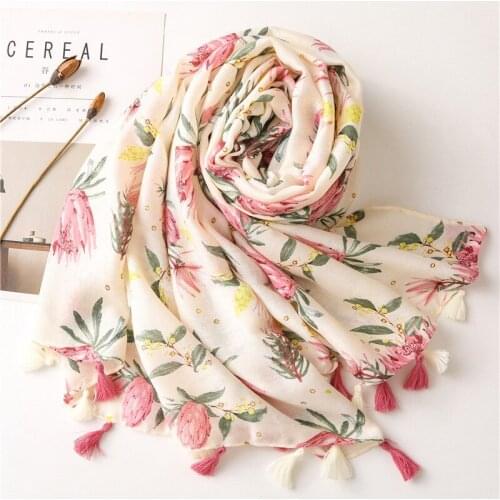 2020 Newest Women Floral Printed Pattern Cotton Tassel Scarf 10pcs/lot