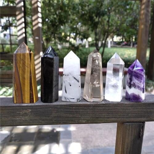 6PCS Crystals Stone Island Wicca Decor Cristals Pierre Spiritual Meditation Rose Tourmaline Obsidian Amethyst Smokey Tiger Eye