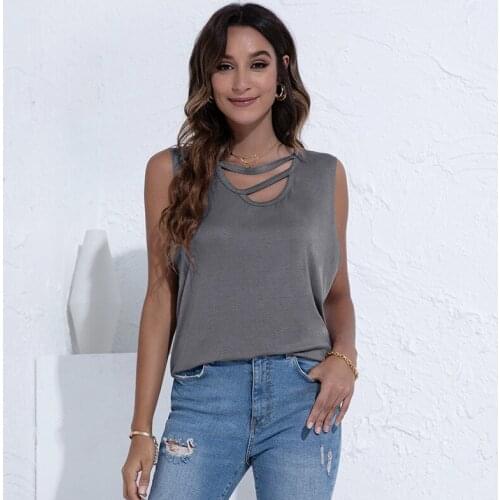 AKBSUN Simple Womens Clothing 2021 Summer New Product Fashion Casual Irregular Solid Color Personality Loose Vest Women