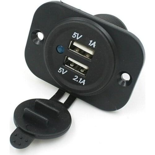 12-24V Dual USB Car Charger with Panel Waterproof Power Adapter Socket Outlet for Vehicle Boat Truck Motorcycle 5V 3.1A