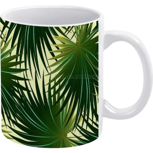 Cabbage Palm Leaf White Mug White Ceramic Tea Cup Birthday Gift Milk Cups and Mugs Tropical Paradise Hawaiian Botanical Palm Fra
