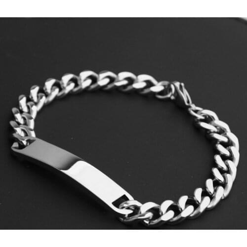 New Wholesale 10mm High Quality Stainless Steel Silver Color Smooth ID Tag Cuban Chain Mens Boys Bracelet Bangle 8.66" Hotsale