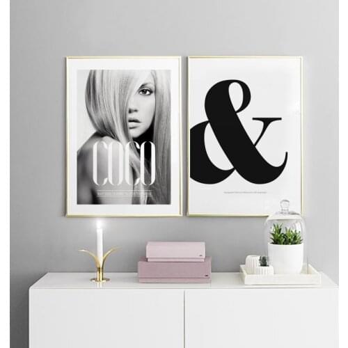 Black White Fashion Girl Wall Art Canvas Art Painting COCO Salon Posters and Prints Wall Pictures for Living Room Home Decor
