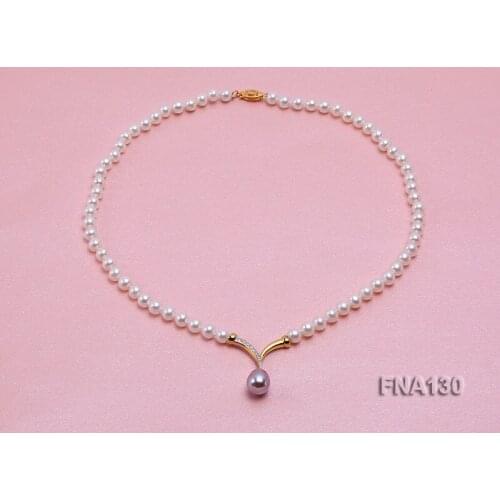 Elegant Ladies Necklace Perfect Natural White 6mm Freshwater Pearl Necklace 9MM Lavender Rice Pendant Pearl Jewelry Loving Gift