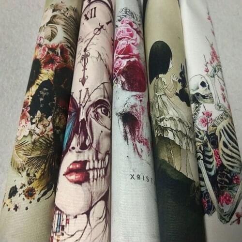 11x19cm 5pcs Punk Cool Halloween Zaka Pretty Flower Skull Skeleton Printed Cotton Canvas Fabric telas Patchwork tissu for sewing