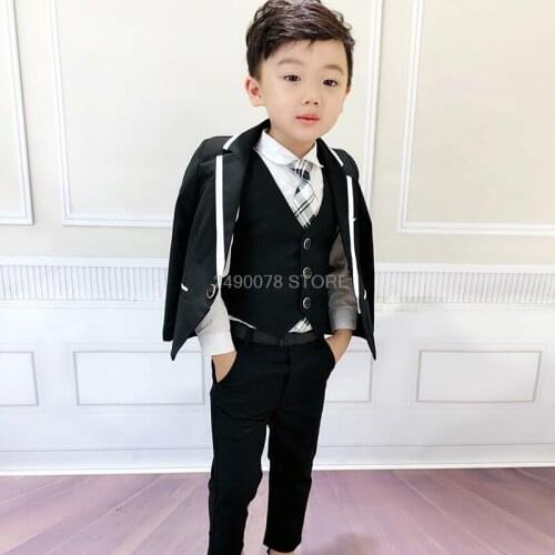 2020 Boys Gentleman Suit for Wedding Kids Birthday Party Dress Suit Jacket+Vest+Pant 3pcs Clothing Set Children Ceremony Costume