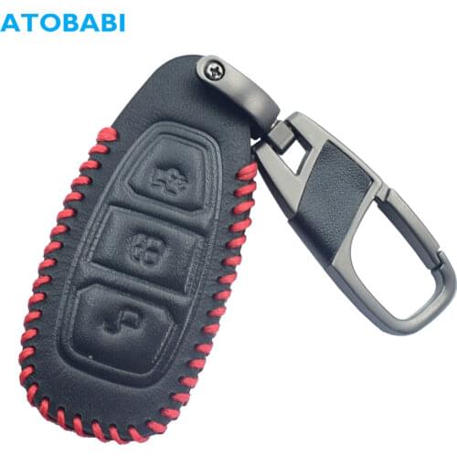 Leather Car Key Case For Ford Mondeo Focus MK3 ST Kuga Titanium C-MAX Fiesta 3 Buttons Smart Remote Fob Cover Keychain Holder