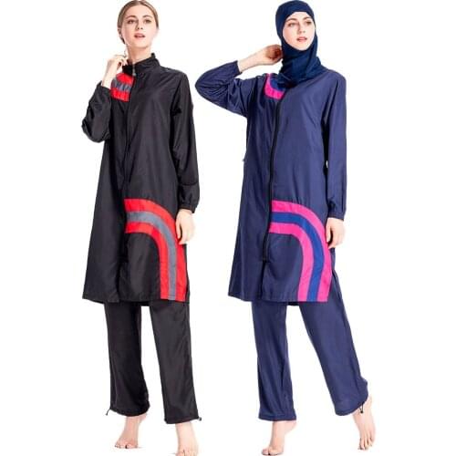 Swimsuit Women Sportswear Large Size Loose Zipper Split Stitching Muslim Sets Hijab Islamic Swimsuit Big Girl Bathing Suit Lady