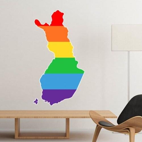 LGBT Rainbow Gay Lesbian Transgender Bisexuals Support Finland Map Flag Wall Sticker Art Decals Mural Wallpaper for Room Decal