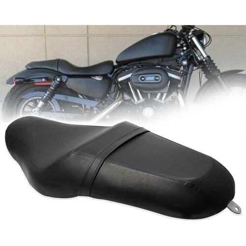 Motorcycle Black Driver & Rear Passenger Leather Two Up Seat for Harley Sportster XL 883 1200 48
