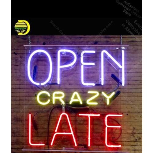 NEON SIGN For Open Crazy Late Lamp tattoo display Real GLASS Lighting Buffal Crown Roya Sign Glass Display Boards Nail Sign