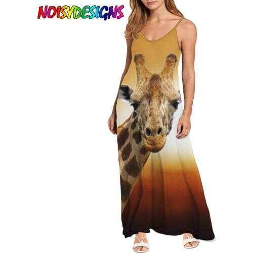 NOISYDESIGNS Womens Summer Spaghetti Strap Long Dress Giraffe Prints Female Sleeveless Streetwear Vestidos Ladies Sundress 2021