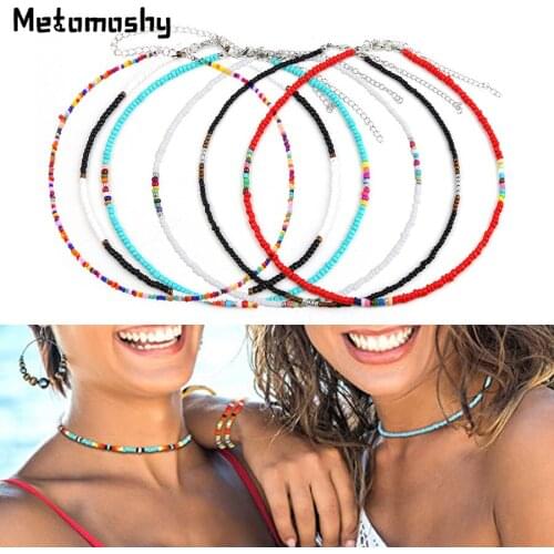 4/6/10pcs Beads Choker Necklace Tiny Beaded Choker Boho Colorful Choker Necklace Chain Jewelry for Women Adjustable 12-16 Inches