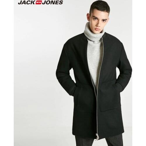 JackJones Mens Wool Coat Woolen Basball Collar Long Jacket style Menswear 218427509