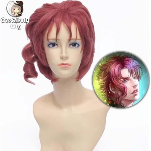 Kakyoin Noriaki JOJO Short Curly Auburn Cosplay Wig Synthetic Hair Halloween Costume Party Play Wigs High Temperature Fiber