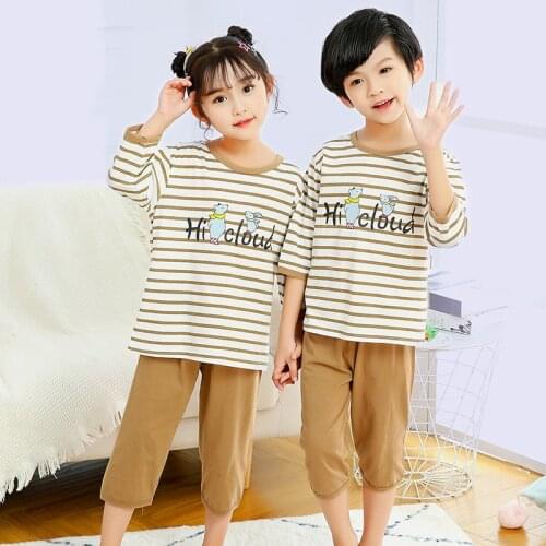 Boys Girls Pajamas New Summer Short Sleeve Childrens Clothing Sleepwear Cotton Pyjamas Sets For Kids 4 6 8 10 12 14 Years