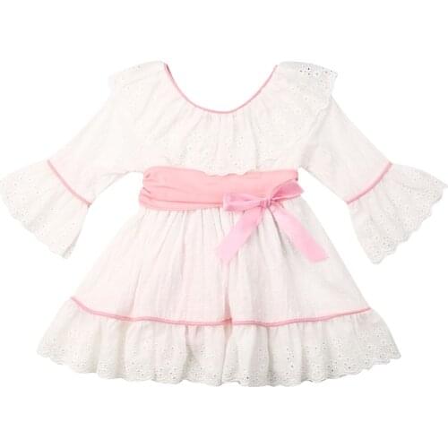 2019 Princess Kid Baby Girl Ruffle Long Sleeve Dress Bowkont Pageant Party Ball Gown Dress Clothes Girl Dress