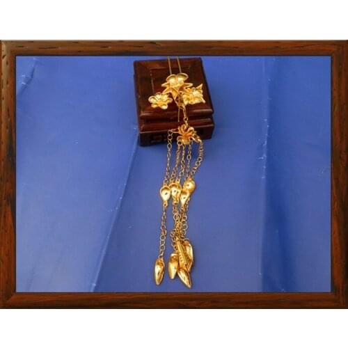 Gold Plated Long Tassel Hair Sticks Traditional Antique Pinach Artwork Silver Hair Stick Hanfu Accessories Stage Performance