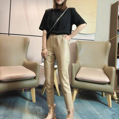 Simple Slim Pants for Women Real Sheepskin Leather Pants Autumn Winter 2020 Harlan Womens Clothing Spodnie Damskie Zjt860-1