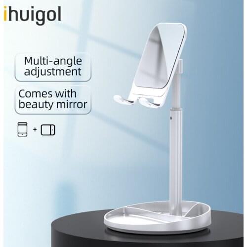 Ihuigol Adjustable Phone Stand For iPad iPhone 8 X XS 11 Xiaomi Mi9 Huawei With Mirror Universal Tablet Mobile Phone Holder Desk