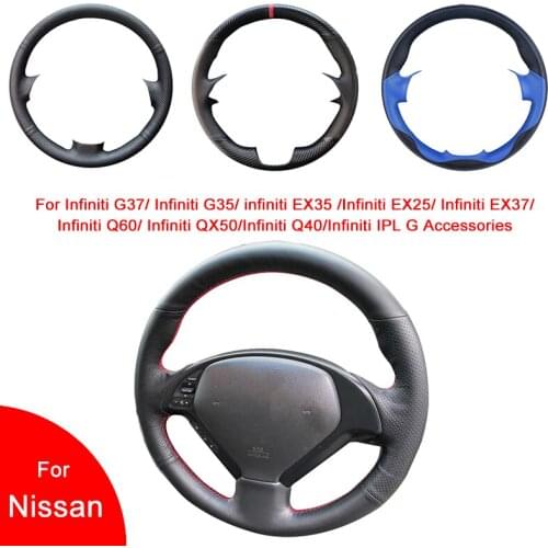 Hand-Stitched Black Artificial Leather Car Steering Wheel Cover For Infiniti G37 G35 EX35 EX25 EX37 Q60 QX50 Q40 IPL G Coupe