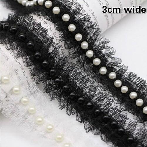 Trend Center Crumpled Mesh Cloth Beaded Lace Ribbon Diy Clothes Collar Cuff Skirt Sewing Hat Headdress Accessories Multipurpose