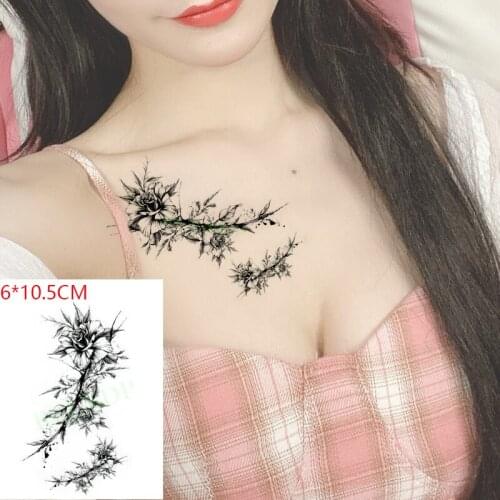 Waterproof Temporary Tattoo Sticker Rose Flower Hand Arm Breast Body Art Flash Tattoo Fake Tattoo for Women Men