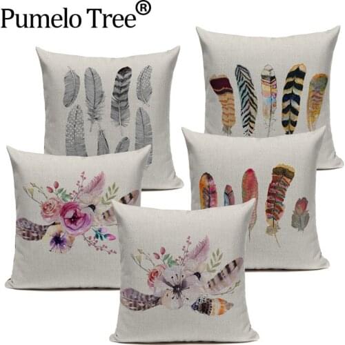 High Quality Feather Cushion Cover Throw Pillow Cotton Linen Car Sofa Bed Home Decor Handmade Textile Customized Pillow Case