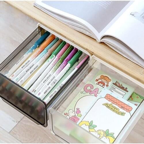 Under Desk Hidden Drawer Storage Box Organizer Plastic ABS Slide Pull Out for Office Pantry Home Bathroom Cosmetic Pencil Study