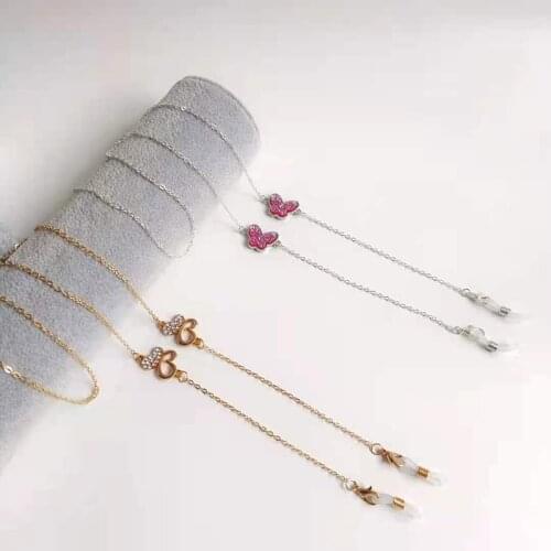 Women Eyeglasses Chain Butterfly Charm Purple Wing Holder Strap silicone loops Sunglasses Accessory