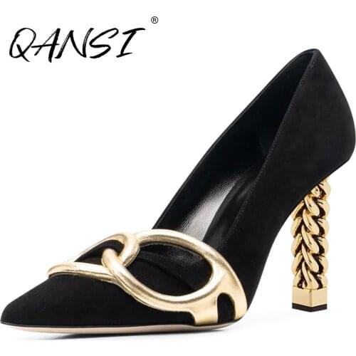 Handmade Womens Point Toe Pumps Fashion Rhinestone Transparent High Heels Women Party Black Suede Golden Ring Stiletto Pumps
